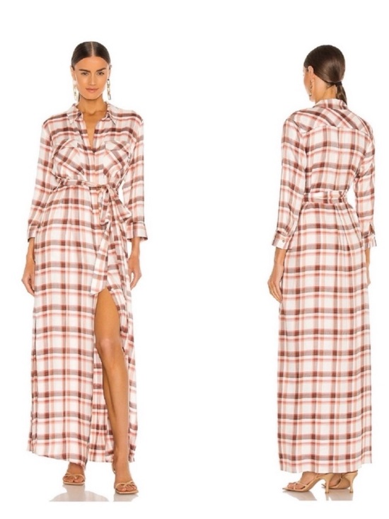 L'AGENCE Dresses & Skirts - L’AGENCE Cameron Petal Quartz Plaid Maxi Shirtdress Women’s Size XL